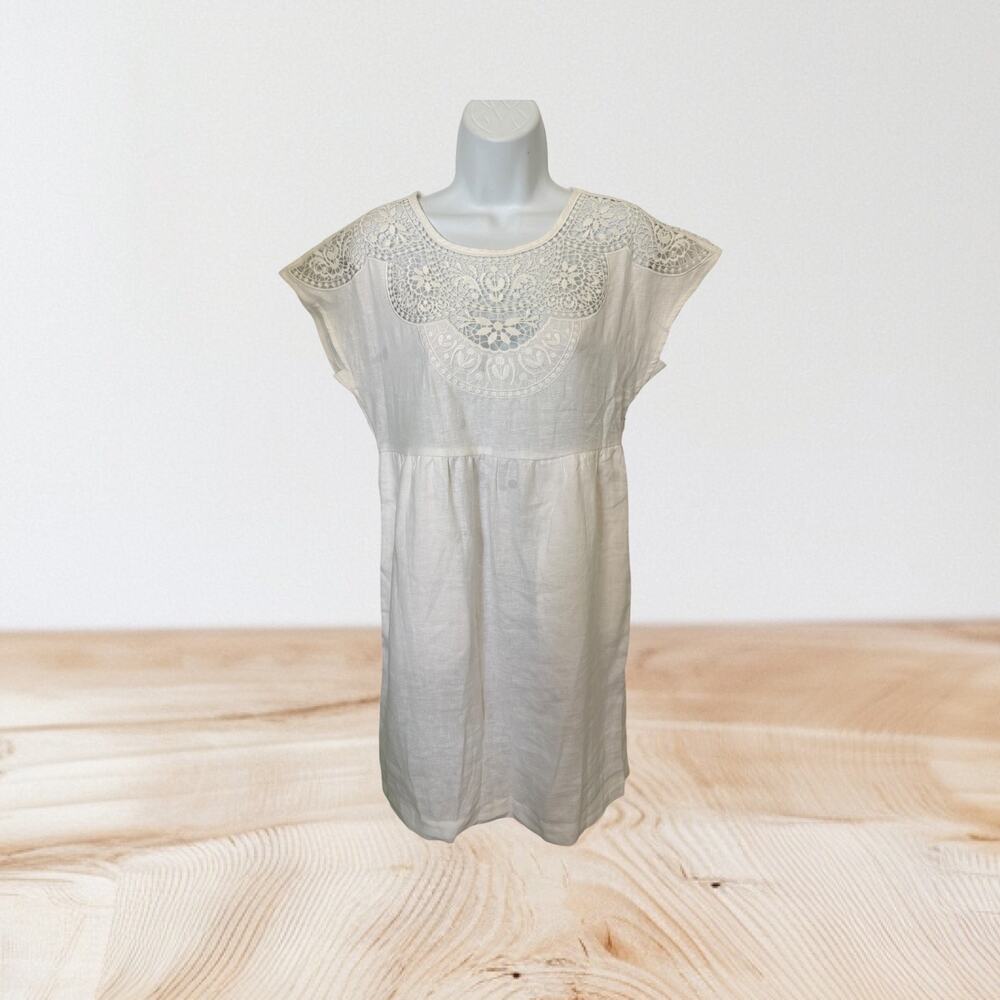 NWT Boden White Linen Embroidered Lace Shift Dress 2P